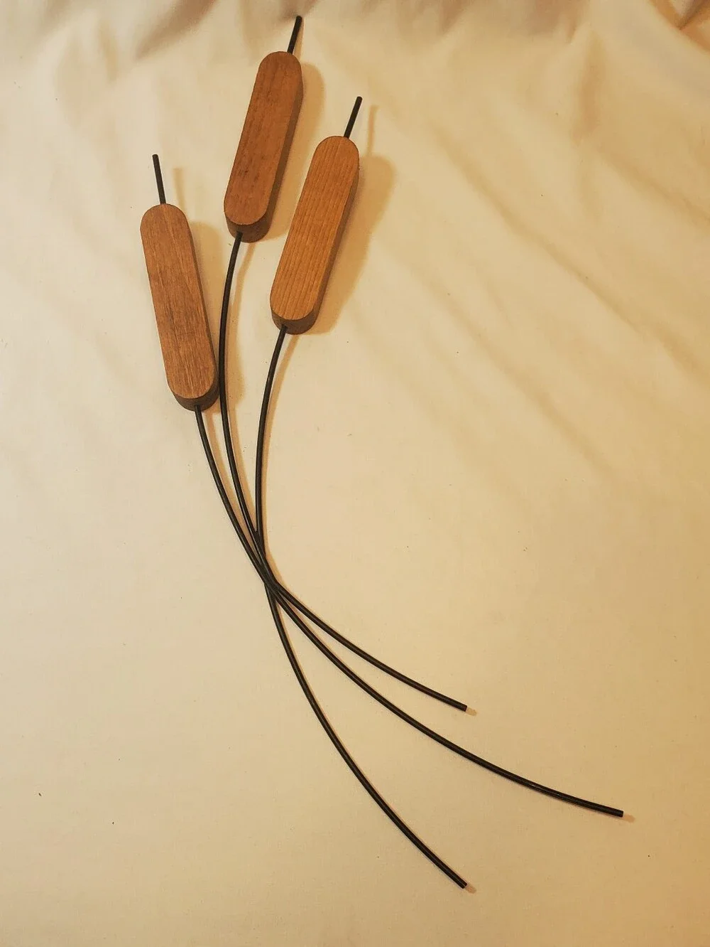 Home Interiors Homco Vtg MCM Wood & Black Metal Cattails Wall Hanging Accent